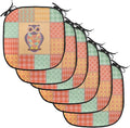 Lunarable Owls Chair Cushion Pads Set of 6, Owl on Spotted Striped Patchwork Background Vintage Crafting Design Art, Anti-Slip Seat Padding for Kitchen & Patio, 16"x16", Orange Mint Green Mauve