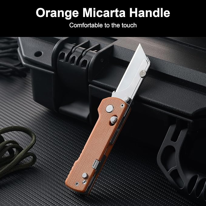OKNIFE U1 Pro Multitool Folding Utility Knife with Folding Screwdriver, Quick Change Blade, Rail Lock & Pocket Clip for Men Women (Orange Micarta)