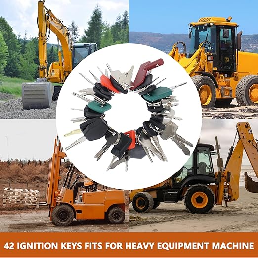 42 Heavy Construction Equipment Keys Set Compatible with CAT Caterpillar Bobcat JCB JD Case Kubota Volvo Komatsu John Deere Takeuchi Hyster Jlg Yanmar, Master Equipment Ignition Keys Set