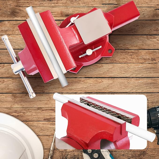 6.5" Heavy-Duty Bench Vise Ductile Iron Bench Vise 360° Swivel Bench Vice with Anvil, Red
