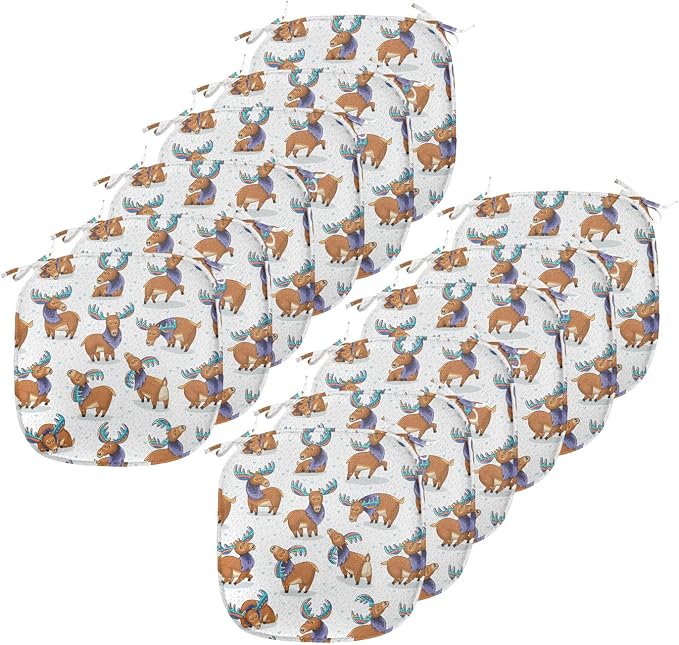 Lunarable Deer Chair Seating Cushion Set of 12, Moose in Cartoon Elks with Rainbow Antlers Cheerful Comic Pattern, Anti-Slip Seat Padding for Kitchen & Patio, 16"x16", Turquoise Lavender