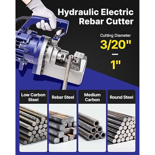 Happybuy Electric Hydraulic Rebar Cutter 1350W RC-22 110V - Portable, Cuts #7 4-22mm Rebar in 4.5 Seconds, with Stainless Steel Carry Case