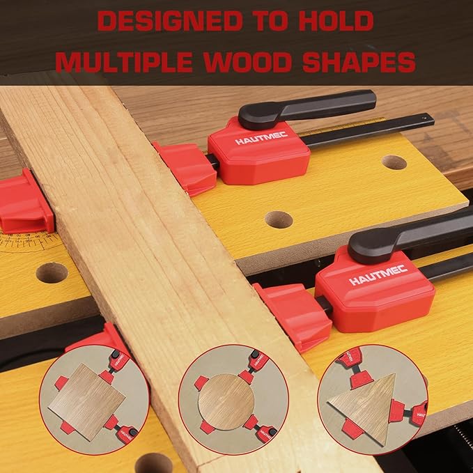 HAUTMEC 3/4" Bench Dog Clamp, Quick-Release Hold Down Clamps for 19mm Dog Holes, 170 Lbs Clamping Force, Adjustable Bench Clamps for Woodworking, Assembling, Gluing, 2 Pack - HT0276