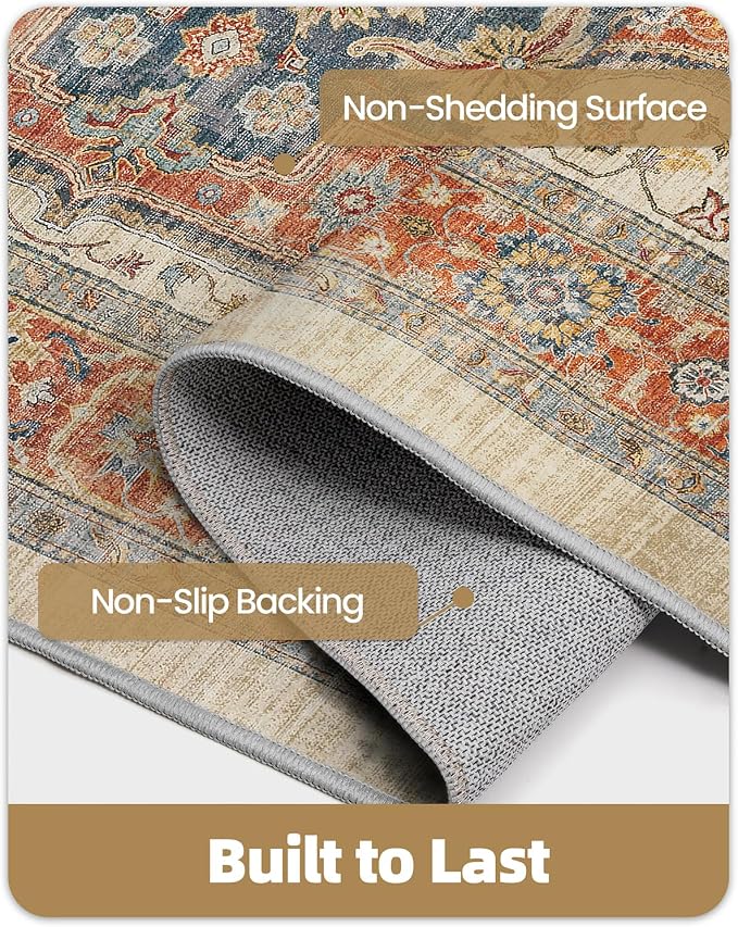 Color&Geometry Vintage Kitchen Rugs Sets of 3, Machine Washable 4mm Ultra Thin Stain Resistant Kitchen Floor Mats, Non Slip TPE Backing Runner for Sink,Hallway,Laundry,Entryway (2x3+2x5+2x7)