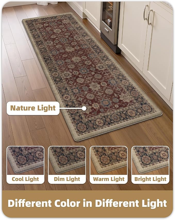 Color&Geometry Anti Fatigue Kitchen Mats for Floor 24x59, Vintage Decor, Easy Clean, Waterproof & Oil Proof, 0.4" Thick Cushioned, Non-Slip Kitchen Runner Rug for Sink, Laundry, Office, Deep Russet
