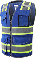JKSafety 11 Pockets Hi-Vis Blue Mesh Safety Vest for Men Women High Visibility Reflective Construction with Zipper Work Utility PPE Work Gear ANSI/ISEA compliant (102-Blue 3XL)