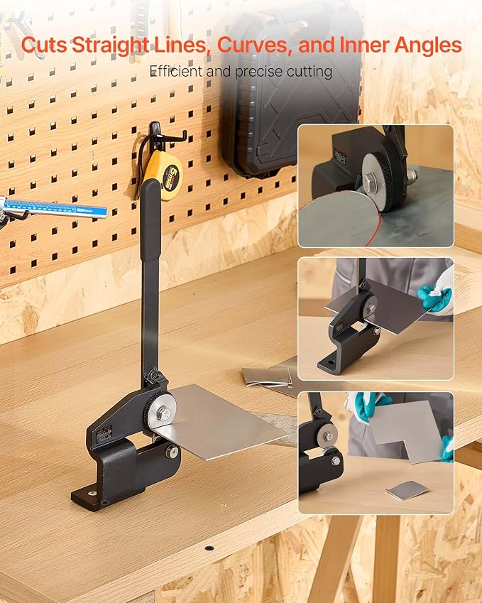 VEVOR Sheet Metal Shear, Throatless Rotary Hand Shear, 16 Gauge Mild Steel Sheet Cutter with 0.06 in Capacity, for Cutting soft metals such as copper, aluminum and thin carbon steel.