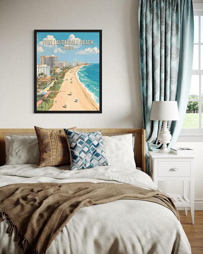 Fort Lauderdale Beach Florida Wall Art Print Poster, US Vintage Retro Beach Scenery Posters Prints for Restroom Home Picture Painting Artwork Gallery 219 (Fort Lauderdale Beach Florida, 24 x 36 inches, Unframed)
