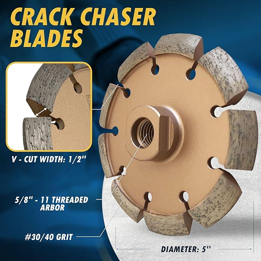 5" Crack Chaser Blade for Cured Concrete, Asphalt Repair or Joint Widen, 0.5" Width, 5/8"-11 Arbor