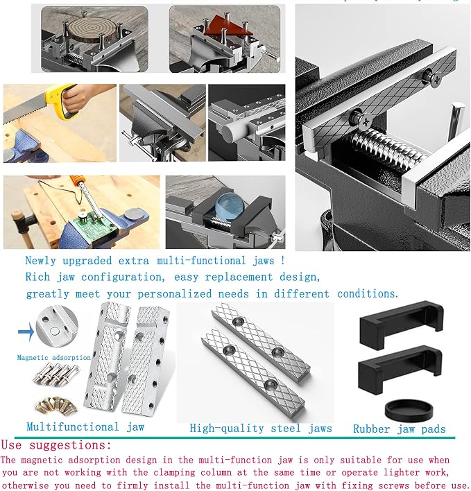 Dual-Purpose Combined Bench Vise or Table Vise, multifunctional jaw, Universal Rotate 360° Work Clamp-On Visewith Quick Adjustment, 3.3" Blue