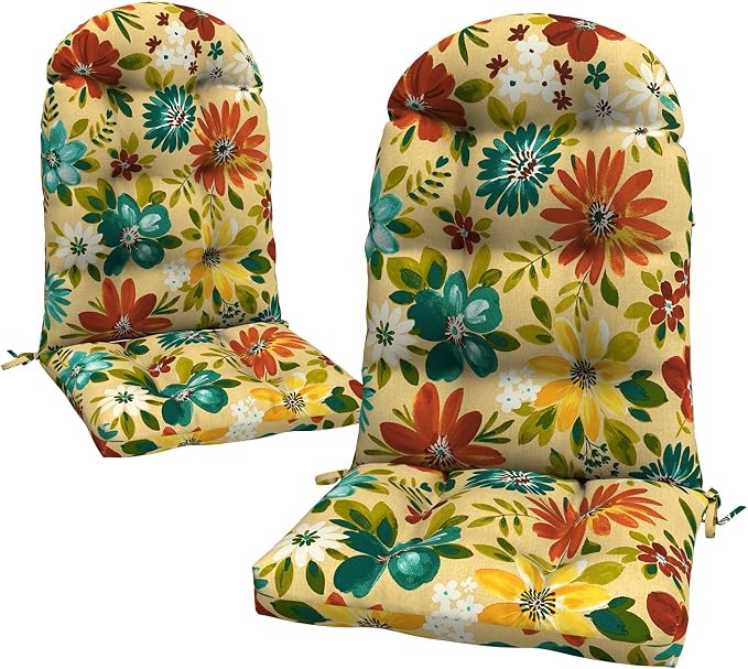 LVTXIII 2 Pack Outdoor Adirondack Chair Cushions, 44x19x4 Inch Water Repellent Patio Cushions for Rocking Chairs, Thick Tufted High Back Seat Cushion Set, Floral Multi