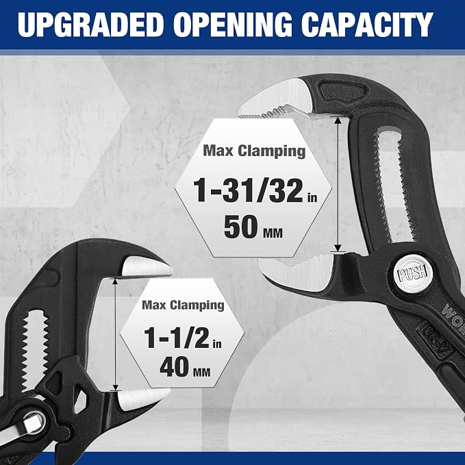WORKPRO 2 PCS 7-Inch Pliers Wrench & 10-Inch Groove Joint Pliers Set, CR-V | Quick Adjustment, Smooth Jaw & V-Jaw, Upgraded Wide Opening, Ergonomic Grip - for Plumbing, Pipe Work, DIY Projects
