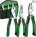 SK 3-Piece Pliers Set, 9.5-Inch Linesman, 8-Inch Diagonal & Needle Nose Pliers, High Carbon Steel, Ergonomic Anti-slip Handle, with Rolling Pouch