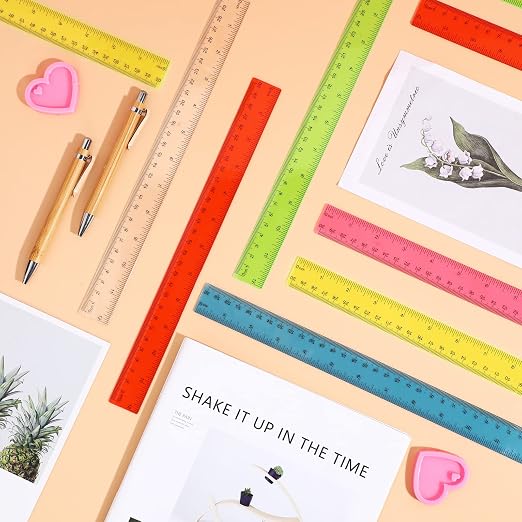 Fumete 144 Pack 12 Inch Plastic Rulers Bulk for Classroom Supplies Flexible Transparent Assorted Color Ruler with Centimeters and Inches for Office Teacher Student