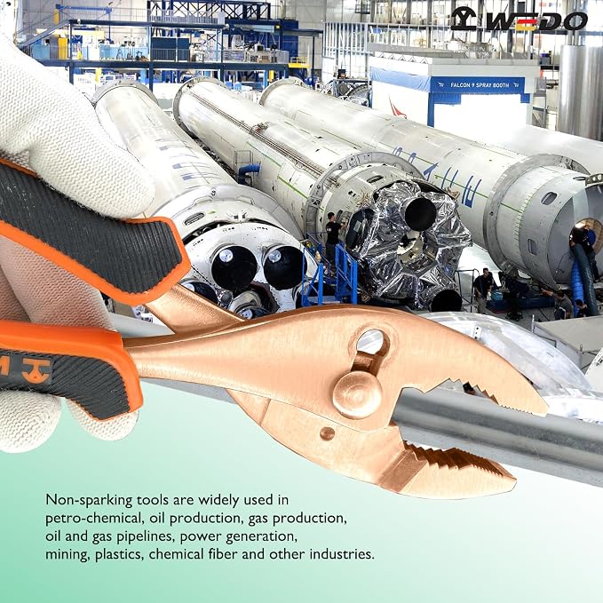 WEDO Non-Sparking Adjustable Combination Pliers 8", Spark-free Safety Slip Joint Pliers, Non-Magnetic, DIN Standard, BAM & FM Certificate, Opening Max 13mm, Beryllium Copper