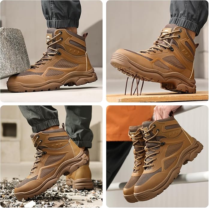 Steel Toe Boots for Men Work Boots for Men Breathable High Top Work Shoes Lightweight Indestructible Safety Shoes Industry Construction Safety Footwear