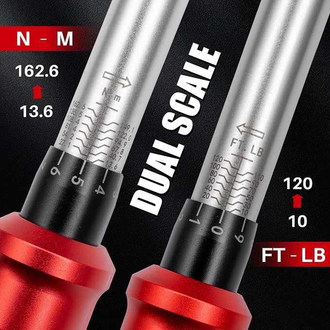 Adjustable Open End Torque Wrench 1/2" Drive-10-120 Ft-Lb for HVAC | 40MM 1/2 Inch Pound Torque Wrench(13.6-162.6Nm), Interchangeable Jaw&Ratchet Head for Car Moto Narrow Pipeline DIY
