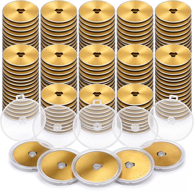 ElaraBerry Titanium Coated 100 Pack 45mm Rotary Cutter Blades Replacement Patchwork Tool for Fabric Paper Craft Quilting Scrapbooking Sewing