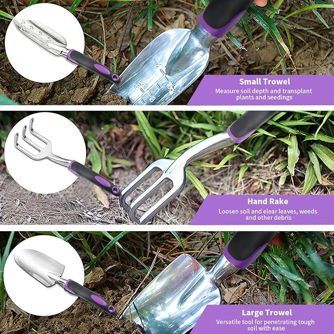 Covacure Gardening Tool Set - 11 Piece Aluminum Alloy Steel Hand Tool Starter Kit with Garden Bag, Outdoor Tool, Heavy Duty Gardening Work Set, Gardening Gifts for Women and Men