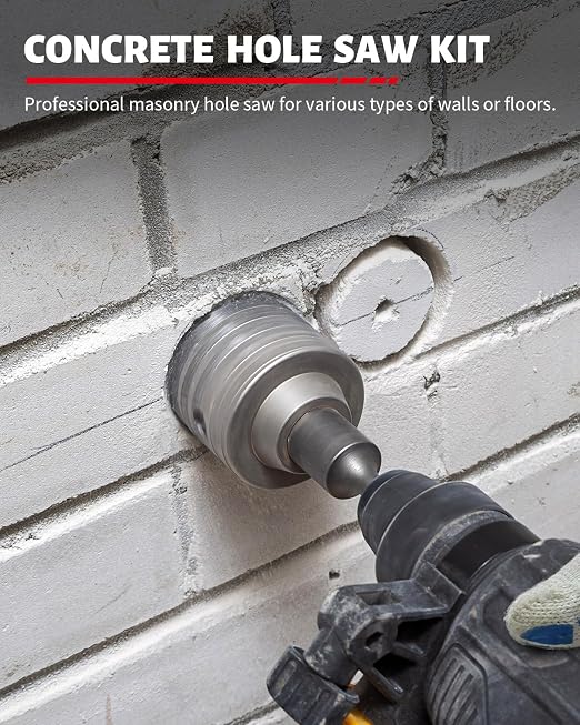 DAYDOOR Concrete Hole Saw Kit, 6-Piece Masonry Hole Saw Kit SDS Plus Shank Adapter, 1-9/16", 2-9/16", 3-1/8", 4", 5" Concrete Core Drill Bits Set for Brick, Cement Wall, and Stone