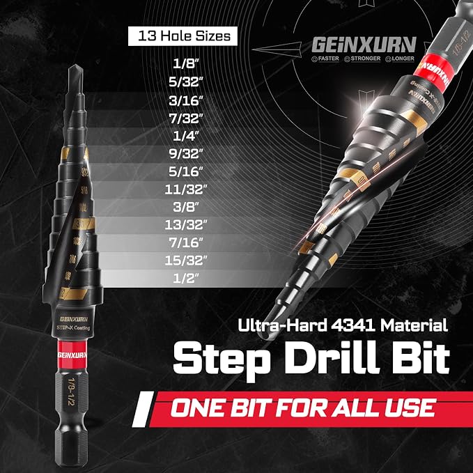 Geinxurn 58Pcs Screwdriver Set Include 54Pcs Impact Screwdriver Bits Set, Mini Wrench, Step Drill, 1/4”Socket Adapter and Impact Bit Extension with Tool Box for Home Repairs DIY