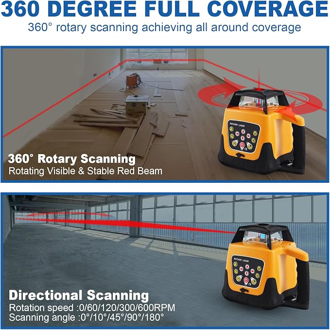 Rotary Laser Level Kit, 360 Degree Automatic Self Leveling Red Beam Horizontal Laser Transit, with Aluminum Tripod & Grade Rod, 500m Working Range for Construction & Building