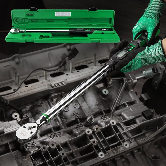 SK 1/2" Drive Digital Torque Wrench, 17 to 340 N-M, LED Display | Torquimetro, Four Units of Measure & Flash Notification