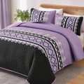 WONGS BEDDING 3 Pieces Quilt Set King Size, Purple Quilt Bedspread Lightweight Bohemian Coverlet Set with 2 Pillowcase, Soft Geometry Printed Bedding Set King for All Season 104"×90"