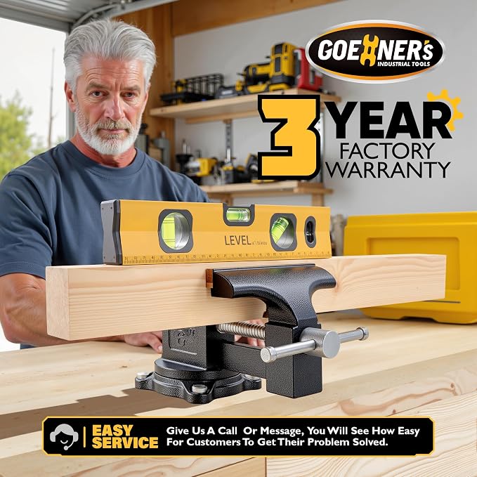 6-Inch Bench Vise, Vice for Workbench with Heavy Duty Forged Steel Construction, Built-in Pipe Jaw and Swivel Base, Table Vise for Woodworking, Home Workshop Use and DIY Job
