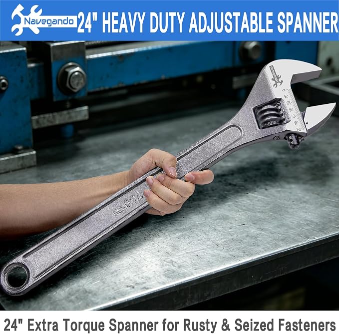 Navegando 24 Inch Large Heavy Duty Adjustable Wrench, 2.36 Inch Big Jaw Opening, High Titanium Steel Forged Industrial Long Handle Wrench for Automotive, Construction, Farm Repair