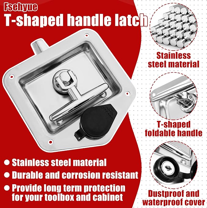 Tool Box Latch T Handle Latches Stainless Steel Car Trailer Door LockHighly Polished with Replacement for Keys Suitable for Trailer Door RV Camper Truck Bed Toolboxes Folding with Gasket