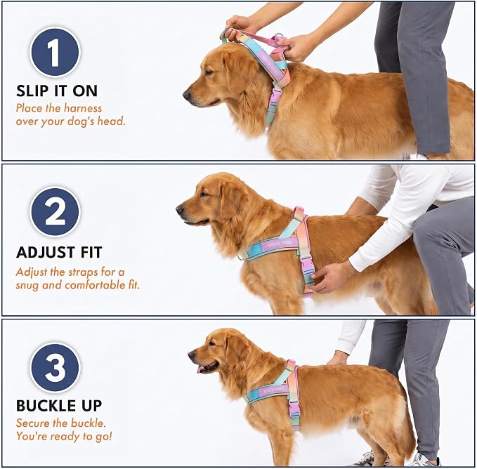 Spark Paws No Pull Front Clip Dog Harness - Easy On, Padded and Lightweight | Two Clips, On in Seconds, Chest Bearing, Australian Style, No Throat Pressure, for Small Medium and Large Breeds