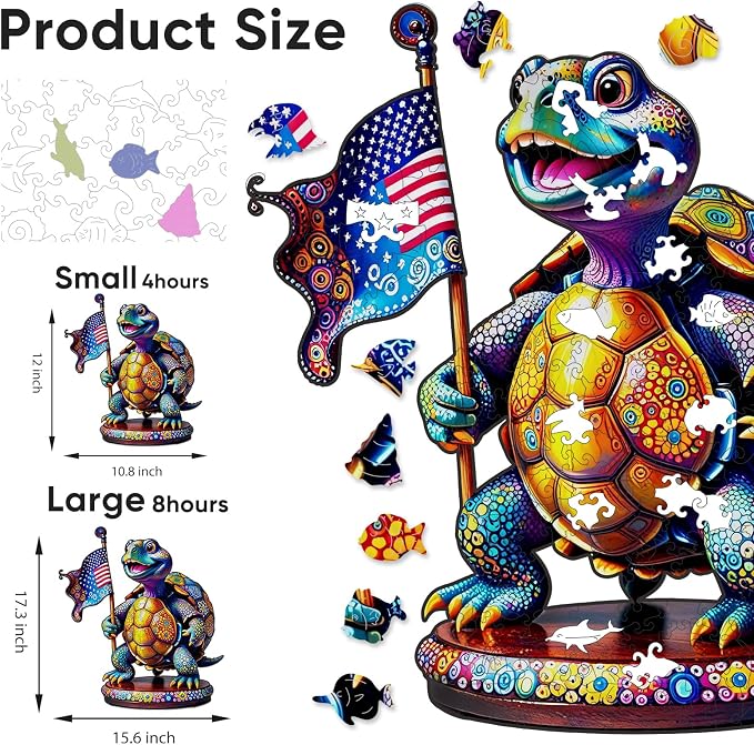 Bovearto Wooden Puzzles for Adults, Unique Ocean Animal Shape, Home Decor | American Patriotic 4th of July Puzzles, American Flag, Family Game Gift for Teens & Kids, 10.8"x12",200 Pieces