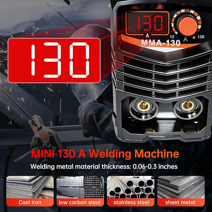 130A Stick Welder 110V, Mini Arc Welder Machine, IGBT Inverter Portable Welding Machine Kit for Home DIY Beginners, with Gloves, Welding Mask, 10 Rods & Wire Brush(Orange)