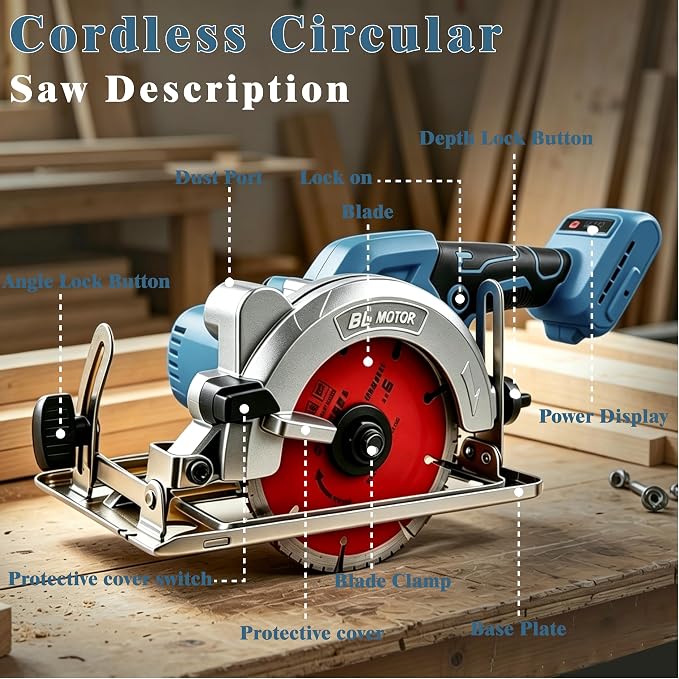 Cordless Circular Saw for Makita 18V Battery (No Battery), Power Wood Saw with Brushless Motor, 0-45° Cutting Bevel, Max Cutting Depth 1.6"(90°), 1.28"(45°),Idea for Wood,Plastic, Soft Metal-5 Inch