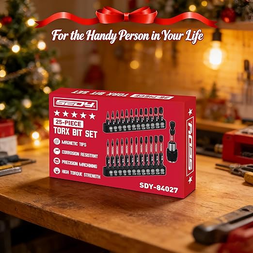 25-Piece Torx Bit Set, 1''&2.5'' Security Tamper Proof Torx Impact Screwdriver Bits, T5-T40 CNC Machined Magnetic Tips, S2 Steel Star Bit, High Torque Strength Precision Tools with Storage Box