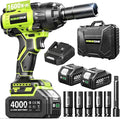 Robustrue 1600N.m (1180ft-lbs) Cordless Impact Wrench, 1/2 High Torque Brushless Impact Gun, 2400RPM Power, 2 x 4.0Ah Batteries, Fast Charger, Impact Wrench for Heavy Duty Truck RV Mower