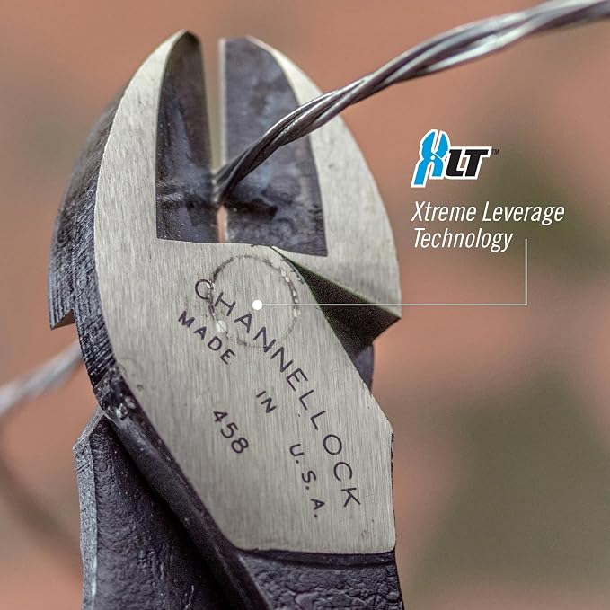 Channellock Side-Cutting Plier E458 - Center Cutting, Improved High-Alloy Steel - 8 In.