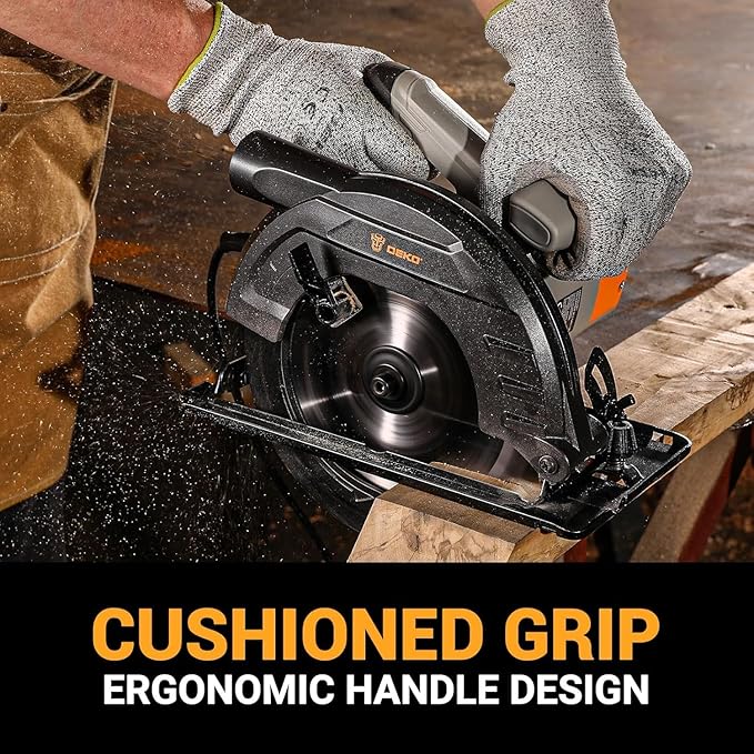 Circular Saw 1200W: DEKOPRO High-Power Saw with 165mm 24T Blade, 4800 RPM, Max Cut Depth 55mm (90°), 33mm (45°), Heavy-Duty Steel Base, Includes Guide Rai, Power Saw for Wood, PVC