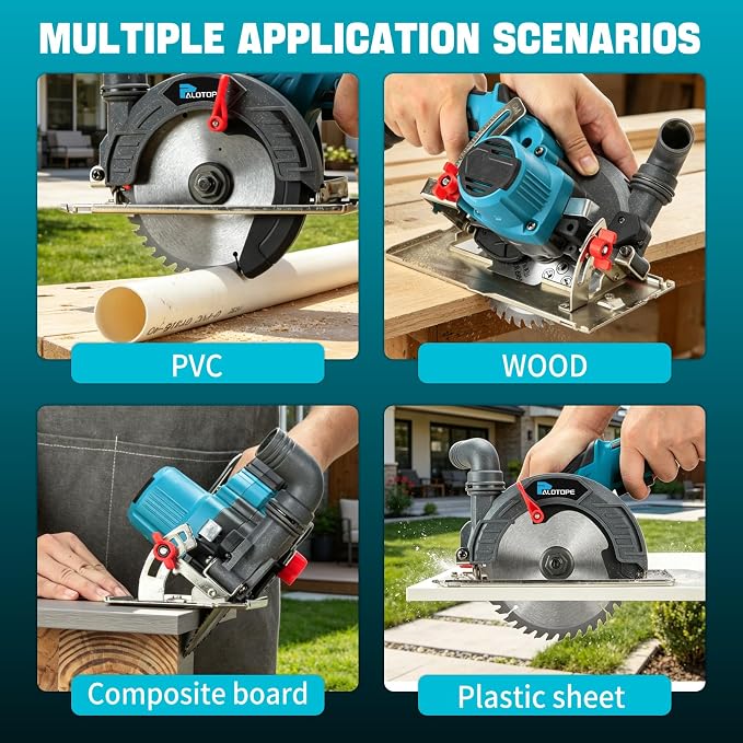 6" Cordless Circular Saw,6900 RPM Power Wood Saw with 2 X 6.0Ah Batteries, 6" Alloy Blade, 2.2"(90°)1.5"(45°) Max Cutting Depth,Portable Table Saw for Wood,Home Renovation