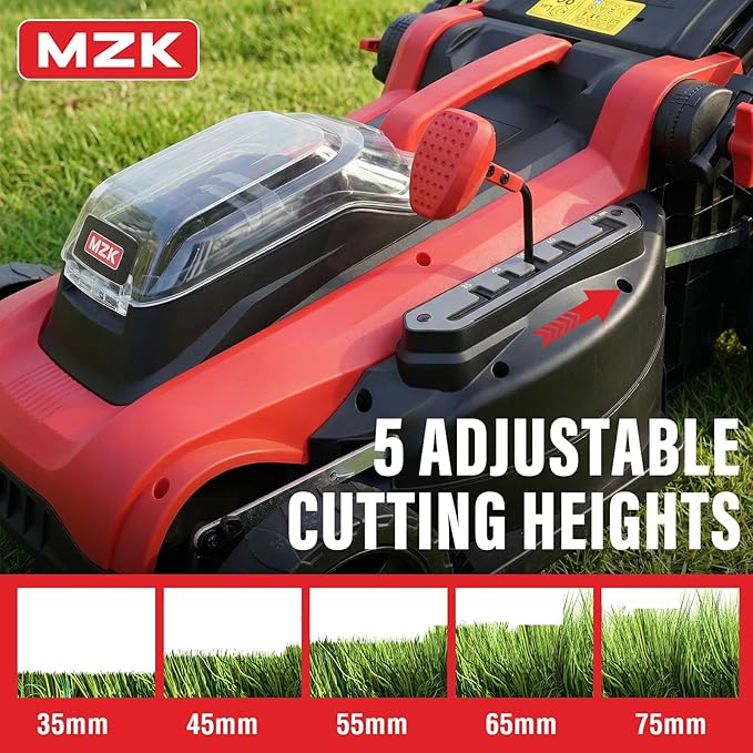 MZK 40V 16" Electric Lawn Mower, 2-in-1 Brushless Cordless Lawn Mower, Walk-Behind Push Mowers with 5-Position Height Adjustment, 2 x 4.0Ah Batteries & Charger Included