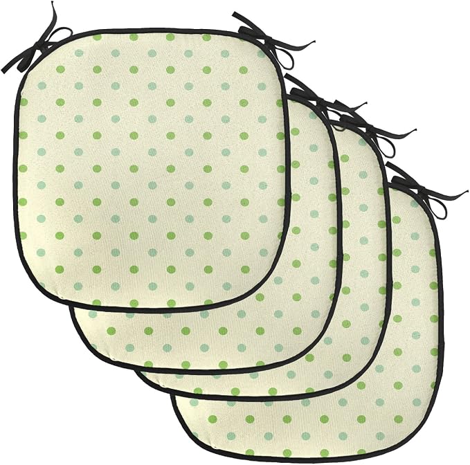 Lunarable Geometric Chair Cushion Pads Set of 4, Polka Dots Spots Classic Style Trendsetting Simple Monochrome Art, Anti-Slip Seat Padding for Kitchen & Patio, 16"x16", Pale Green Fern Green