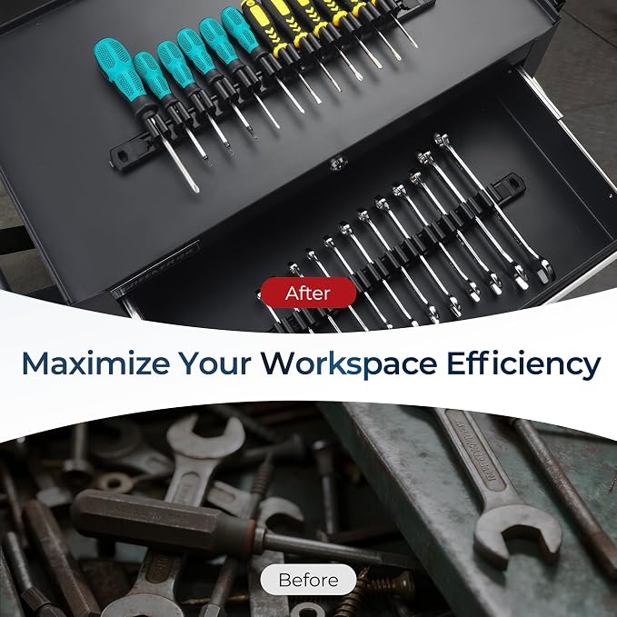 Reniteco Magnetic Screwdriver & Wrench Organizer, 12-Slot Tool Holder | Heavy-Duty Aluminum Alloy Rail Tool Holder, Flexible High-Tension Tool Clips, Magnetic Base, Tool Box Drawer or Wall Mount