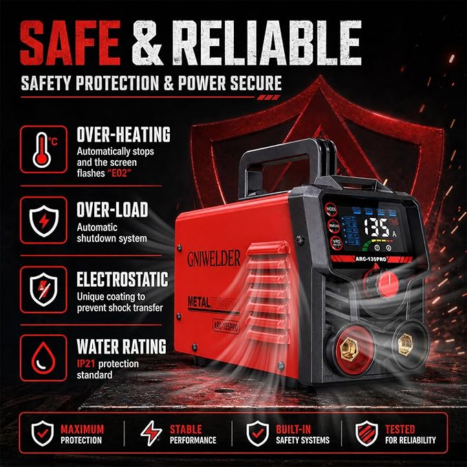 135A Mini Stick Welder 110V – Portable Arc Welder for Home DIY & Household Repairs, Weld 1/16″ to 1/8″ Steel, Easy Arc Start & Anti-Stick for Beginner, Includes Gloves & 20 Rods,4.4 lbs IGBT inverter