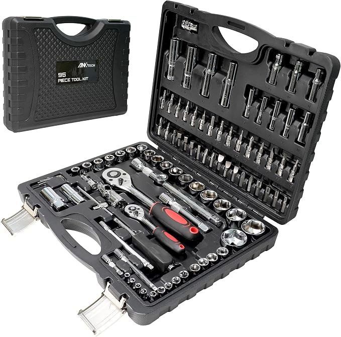 Socket Ratchet Wrench Set, 95PCS Socket Set, Mechanics Tool Set for Car | Metric, Deep & Shallow Socket Set with Universal Joint, Automotive Tool Kit with Case for Motorcycle, Home Repair