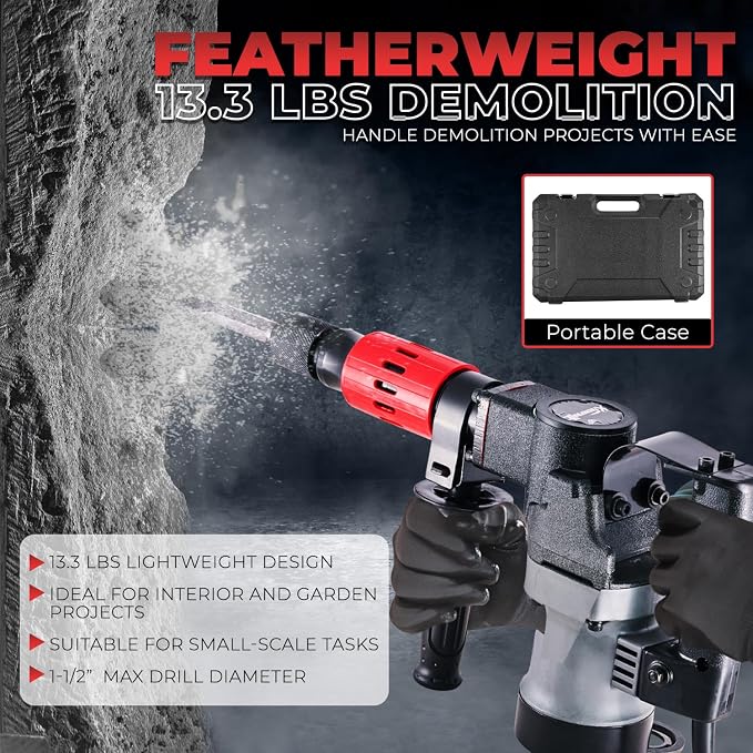 XtremepowerUS SDS-Plus Electric Rotary Demolition Chipping Hammer Combination Rotary Hammer Drilling Chisels & Drill Bits Set with Case (1000W)