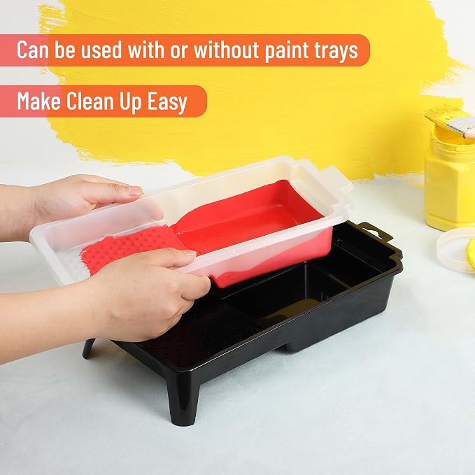 Bates- 4 Inch Paint Tray Set, 61 Pack, 1x 4 Inch Paint Roller Tray, 60x Disposable Plastic Liners, Black and White
