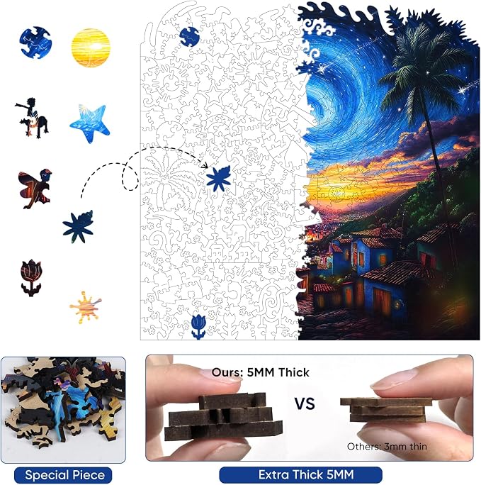 Mys Aurora 500 Pieces Puzzles for Adults, Starry Night Wooden Puzzles, Unique Shaped Jigsaw Puzzle Birthday Scenery Gift Challenging Family Game for Kids and Adults 15.9 * 15.9 Inches
