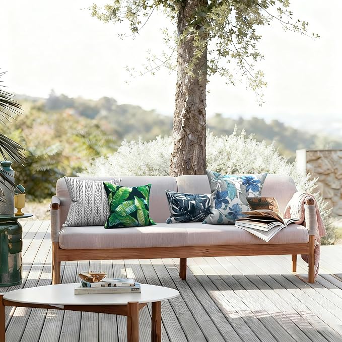 LVTXIII Outdoor Throw Pillows, Decorative Throw Pillows with Inserts, 16"x16" Square Pillows for Bed, Couch, Sofa and Patio Furniture, Set of 2, Hanalei Lagoon