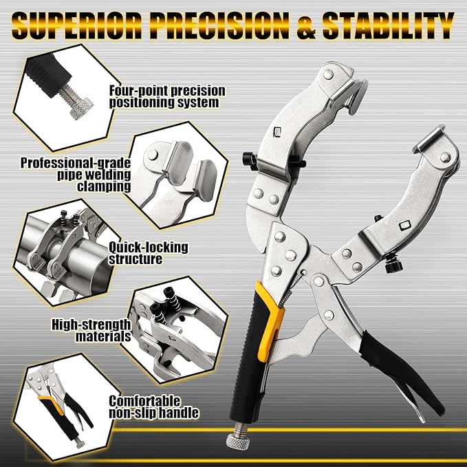 Moxweyeni 11" Locking Welding Pipe Plier Clamp Round Tube Welding Clamp Heavy Duty High Carbon Steel Clamping 2 to 3.5 Inch Round Pipes for Metal Fabrication Industrial Home Workshop DIY Woodworking
